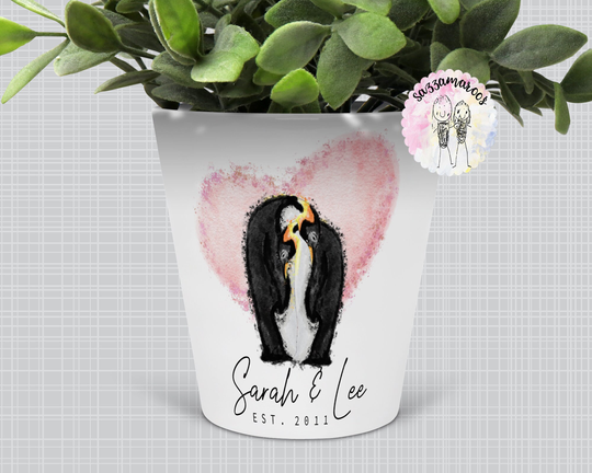 Penguins in Love Plant Pot| Personalised Penguins Planter| Wedding Engagement Gift For Bride Groom Husband Wife | Plant| Boyfriend