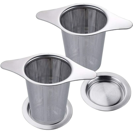 2 pcs Tea Filter Fine Hole Stainless Steel Tea Infuser Tea Strainer with Two Tabs and Lid for Mug, Cup, Teapot - 6cm x 7.5cm