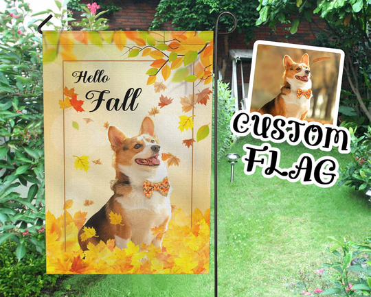 Personalized Dog Photo Flag, Custom Garden Fall Season Yard Sign, Pet Autumn Flag