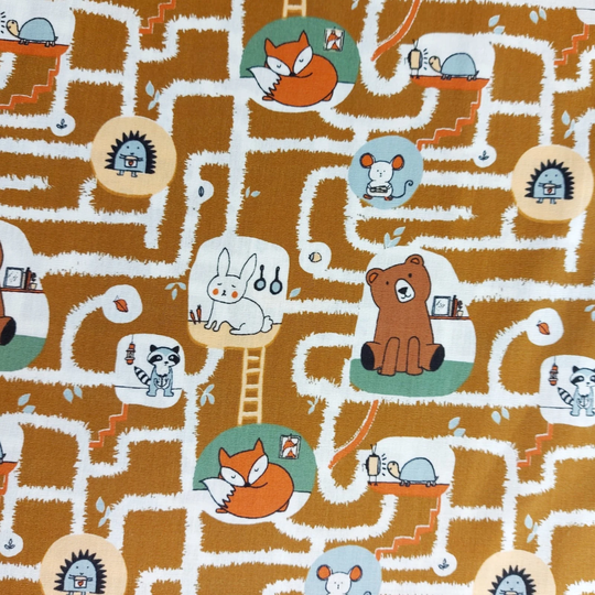 Animals Underground Organic Cotton, 150cm Wide, Fabric By The Half Metre, 100% Cotton