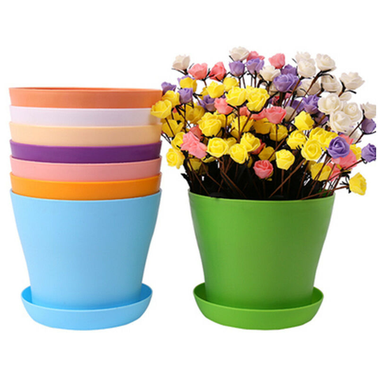 Plastic Planters Indoor Planters, 8 Pieces with Saucer Planters for Garden Office All Indoor Plants(10*8.5*cm)