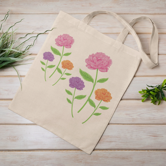 Cute Floral Organic Cotton Tote Bag, Plant Bag, Flower Lovers Tote, Gift, Eco Friendly Canvas Bag