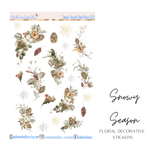 Snowy Season | Decorative Planner Sticker, Floral, Winter, Home, Christmas, Oranges, Oodlemadoodles