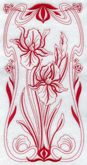 Blooming Art Nouveau - Iris- Machine Embroidery Quilt Block | Azeb
