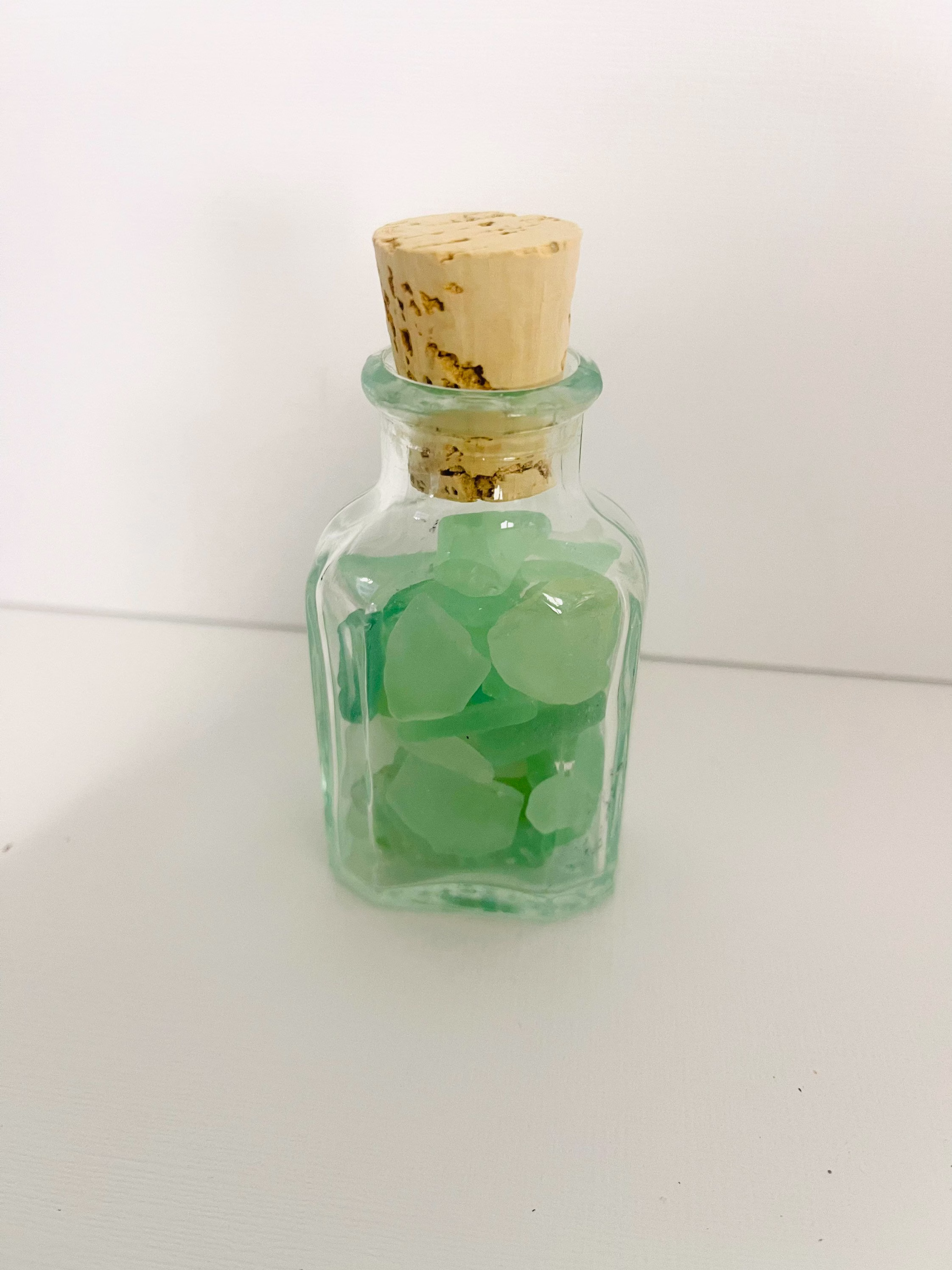 Small Antique Clear Glass Bottle Filled With Antique, Tumbled, Recycled Glass, Owens Apothecary Medicine D6 #001