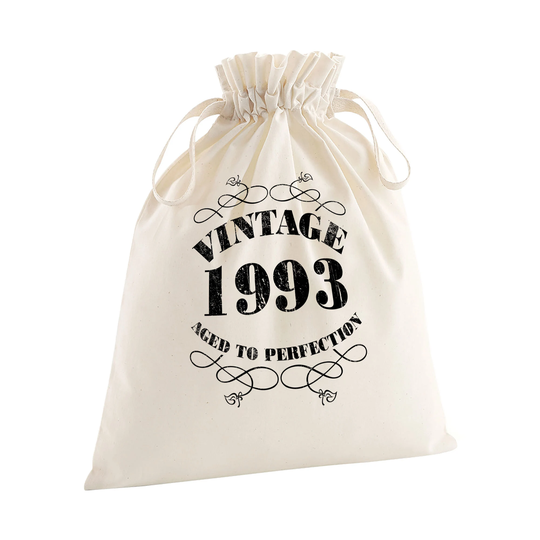 30Th Birthday Gift Bags - Large Medium Small Eco Friendly Gifts 100% Organic Cotton Drawstring Presents Bag For Him Her Vintage 1993