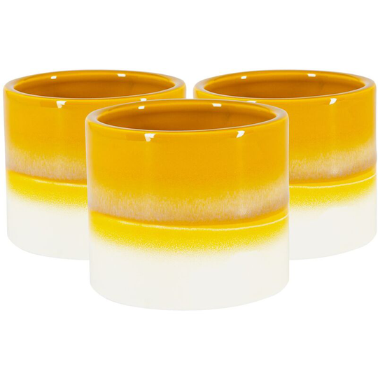 Reactive Glaze Plant Pots - 9cm - Mustard - Pack of 3 - Nicola Spring