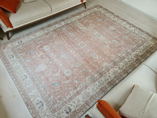 Muted Turkish Rug/ 6.8 X 9.9 Feet/ Organic Wool Decorative Oriental Oushak Rustic Decor Handmade Rug For Bedroom
