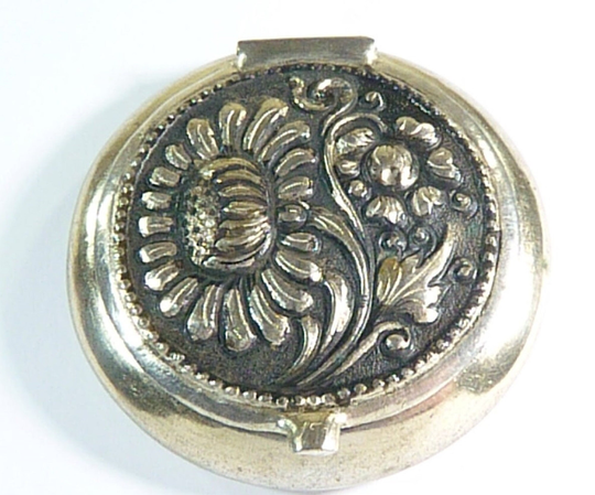 Antique Niello & Continental Silver Loose Powder Compact 1930S