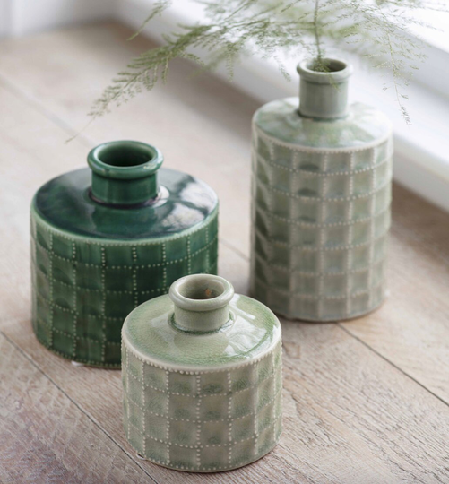 Foliage Sage Green Sorrento Bottle, Retro Italian Chunky Ceramic Bud Stem Vase - Rustic Bottle -Indoor House