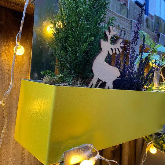 40cm Long Yellow Window Box Style Handmade Metal Planter, With Rubber Trim On Top Edge