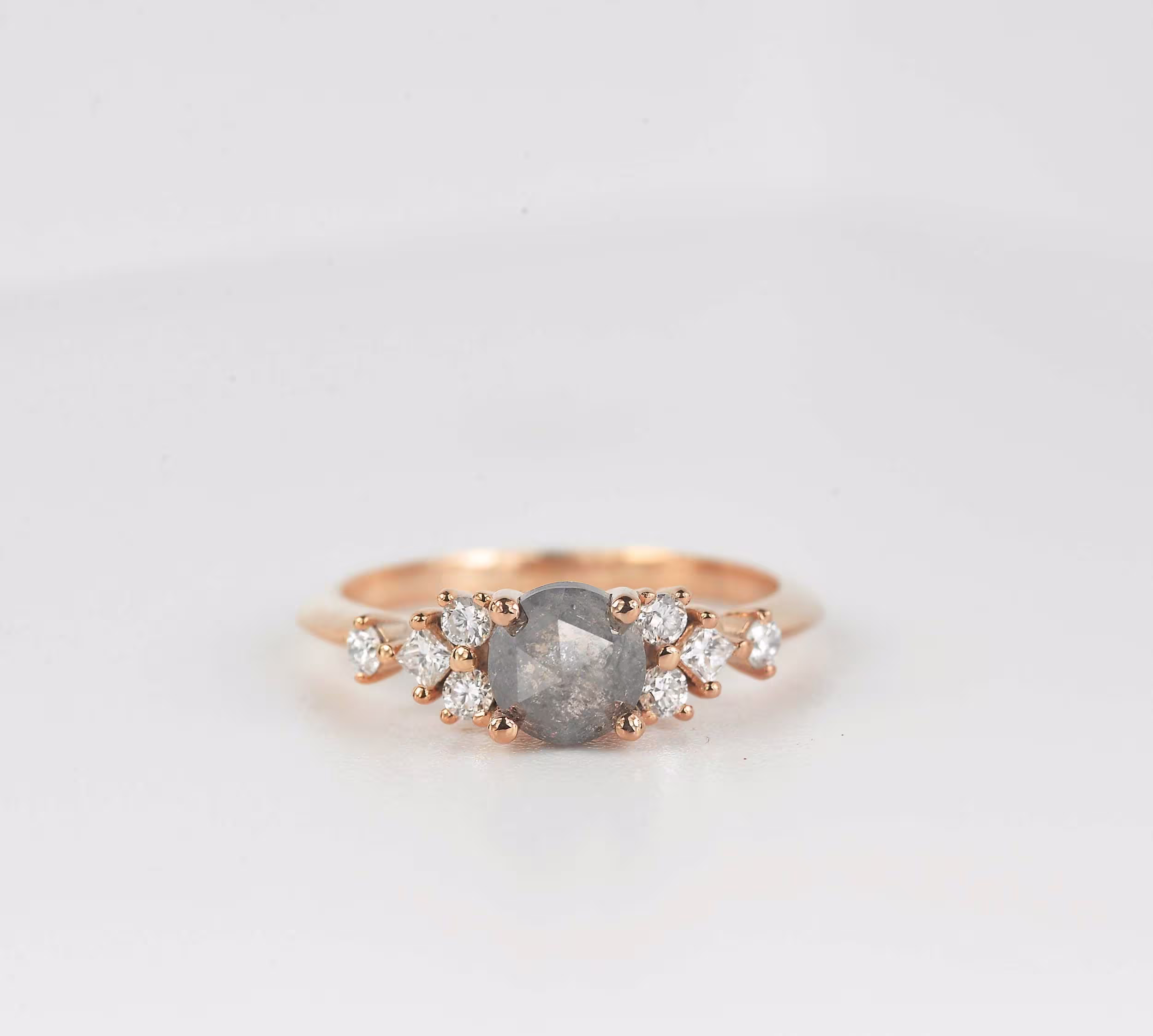 Salt & Pepper Diamond Engagement Ring | Grey Princess Cut Art Deco Wedding Bridal Anniversary in Rose Gold