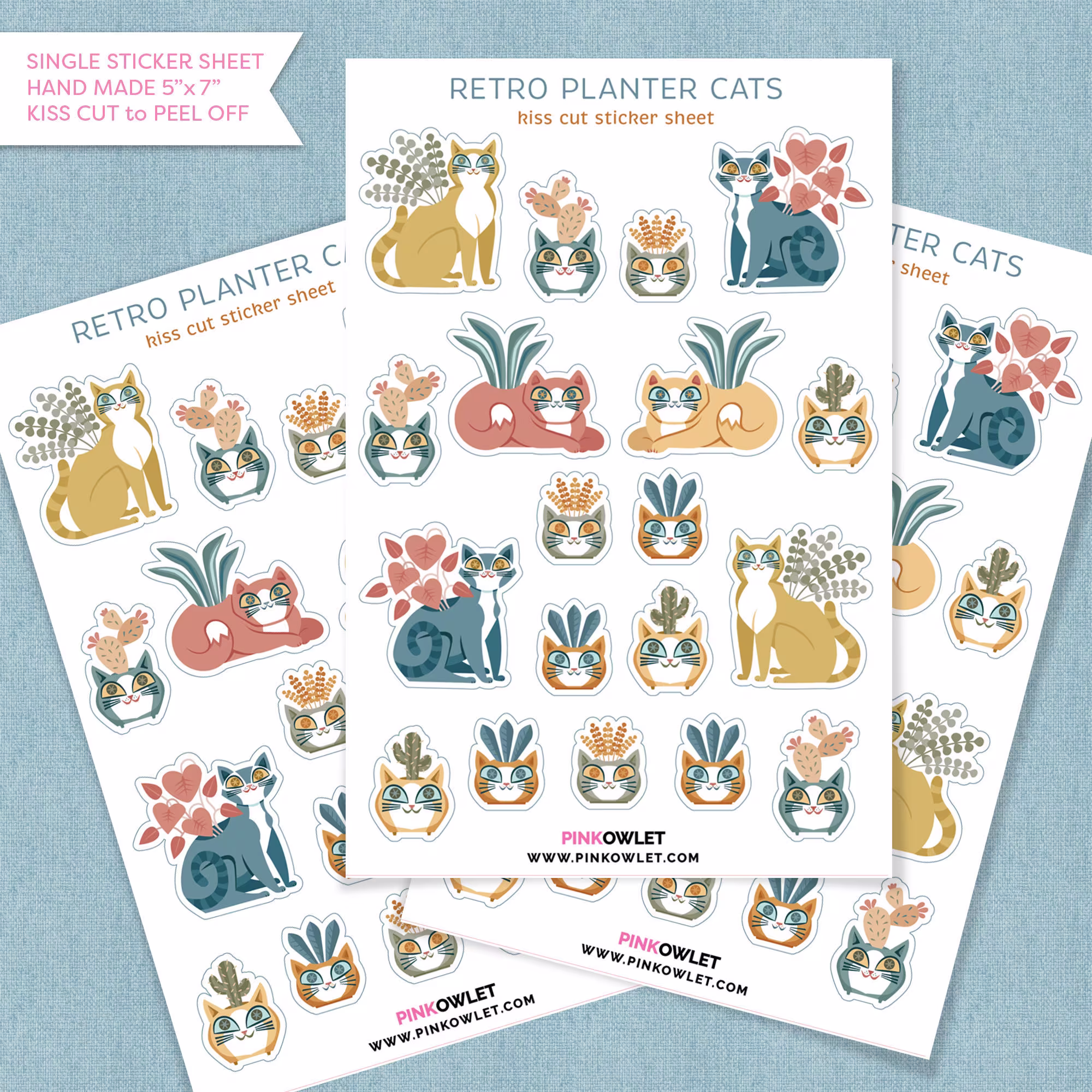 Reto Planter Cats Kiss Cut Paper Sticker Sheet