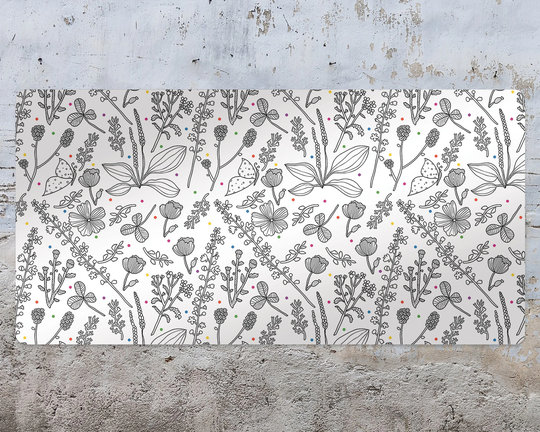 Drawn Herbs Desk Pad, Black Keyboard Mat, White Protector, Plants Blotter, PVC Computer Kids Room Decor