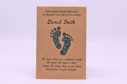Funeral Seed Packets | Forget Me Not Packets Remembrance Personalised Memorial | With Seeds