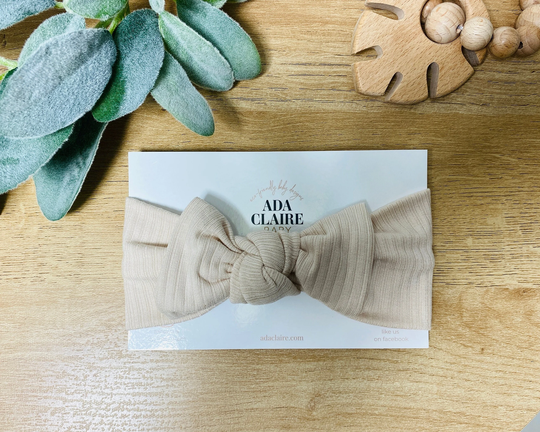 Organic Cotton Baby Headband | Ribbed Girl Hair Bow Big For Girls Natural Off-White Cream