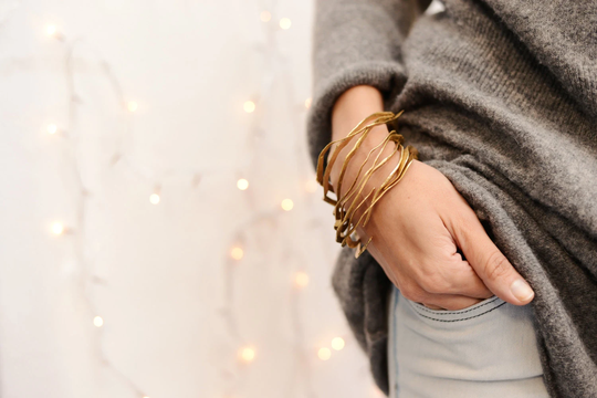 Golden Bracelet Set Of 3, Organic Bangles Trio, Cuff Pack, Tree Best Friend Present, Minimalist Bride