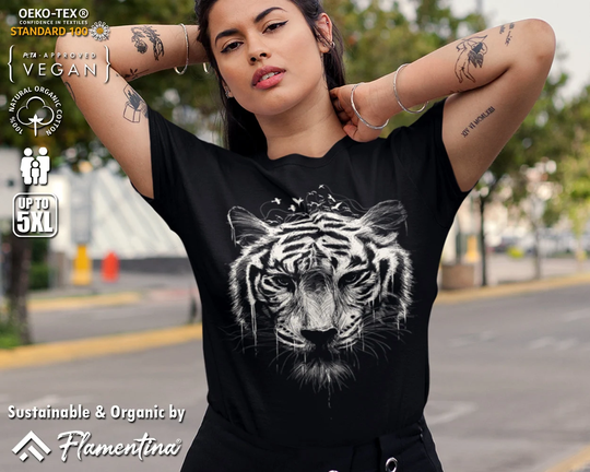 Tiger Organic Cotton T-Shirt Animals Wild Cat Wildlife Lion Hand Drawn Nature Predator E042 | Mens, Womens & Kids Sizes