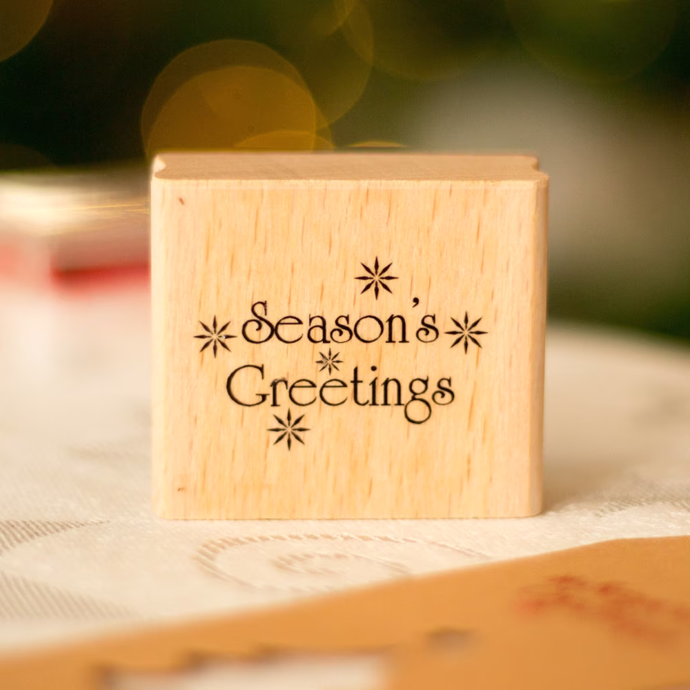 Season's Greetings Christmas Rubber Stamp, Craft Ink Wooden Festive Scrapbooking Stamps, Stamp