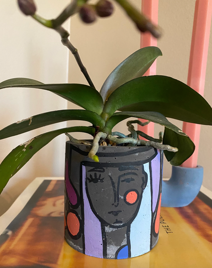 Cubism Art Pot/Unique Planter Female Form Abstract Colorful Handpainted