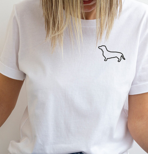 Dachshund Outline T-Shirt, Organic Cotton Shirt, Doxie Unisex Dog Shirt