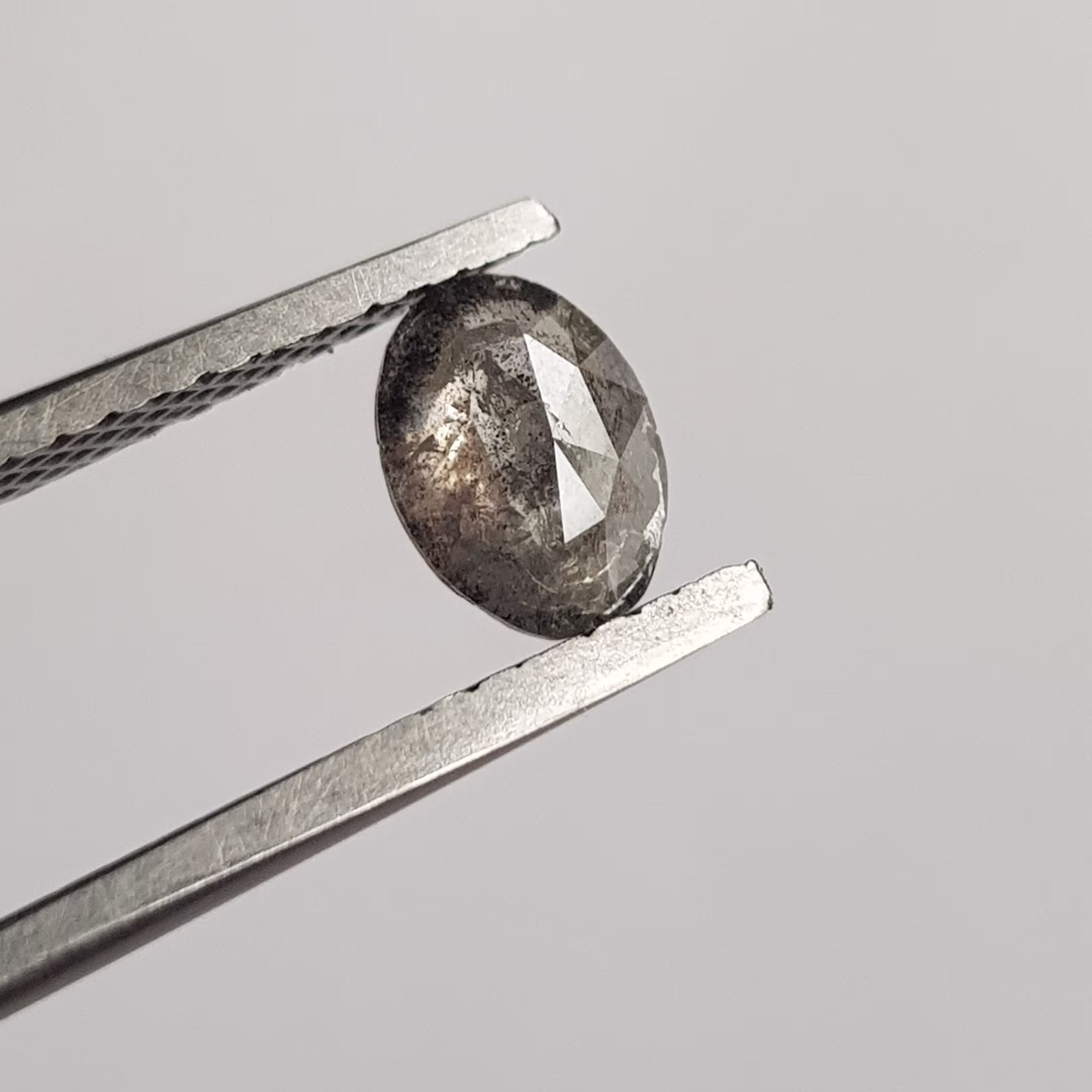1 Piece 0.62Ctw/6.4mm Clear Grey Salt & Pepper Oval Shape Faceted Rose Cut Diamond Loose, Natural Flat Back For Ring, Dds733/6