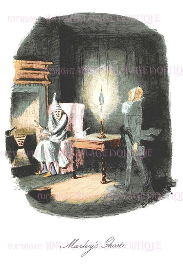 Antique Victorian Illustration Marleys's Ghost From Dickens A Christmas Carol Season Winter Solstice Holiday 5x7 Greeting Card