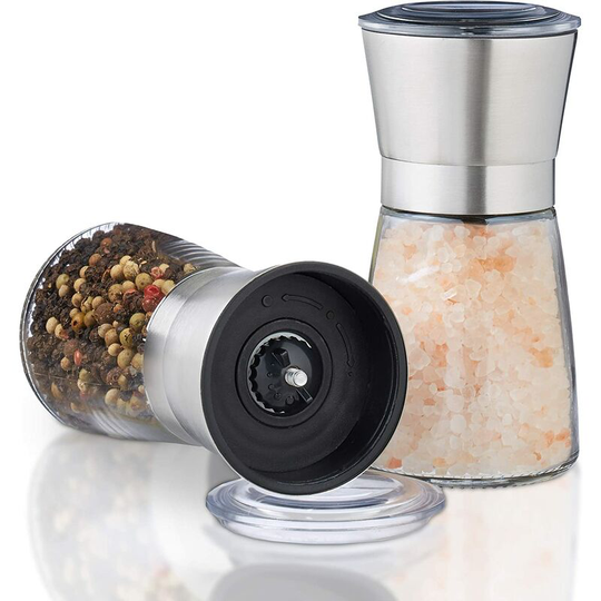 Sun Flowergb - Pepper Mill, Set of 2, Manual, Salt Mill, Pepper, Spice Glass, Stainless Steel Adjustable Ceramic Grinder, Nature,Manual Grinder 304