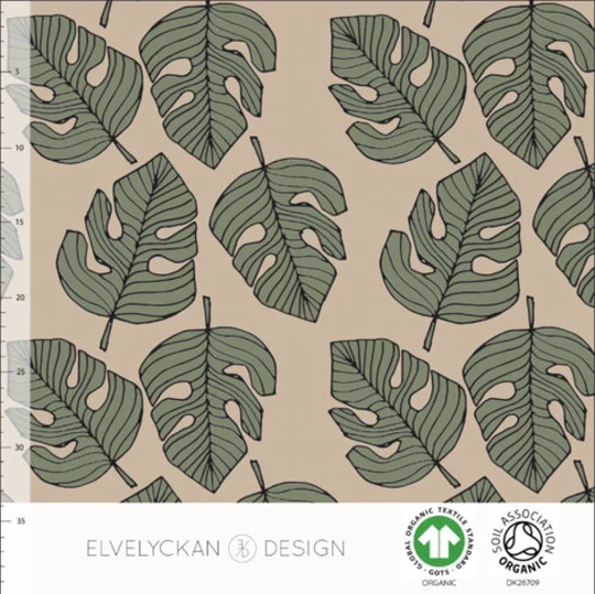 Organic Monstera in Cappuccino, Jersey Knit Fabric, Elvelyckan Designs, Fabric For Kids, T-Shirt Fabric, Leggings, Gots Certified