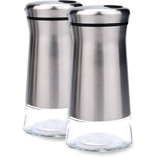 Echoo - Set of 2 glass and stainless steel salt and pepper shakers with adjustable pouring holes.