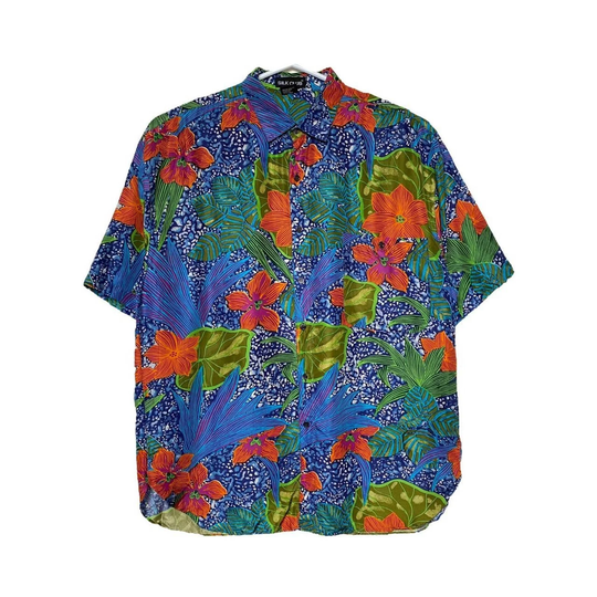 Silk Club 90S Vintage Hawaiian Shirt, Short Sleeve Summer Beach Festival Outfit, Party Overshirt, Plus Size Xl