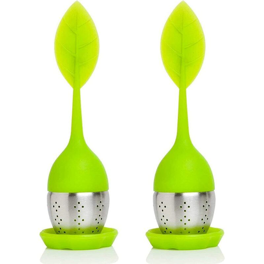 Original Tea Infuser with Tea Ball Saucer 100% Food Grade Silicone Infuser & Stainless Steel Strainer Tea Infuser - Green (Set of 2)