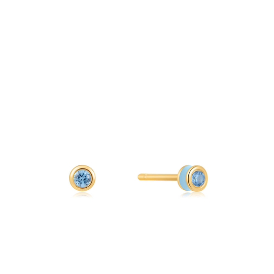 Powder Blue Enamel Gold Plated 925 Stud Earrings, Gold