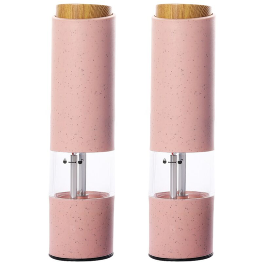 Electric Pepper Grinder Automatic Salt Grinder Wheat Fiber Material One Hand Operated Mill 2pcs pink