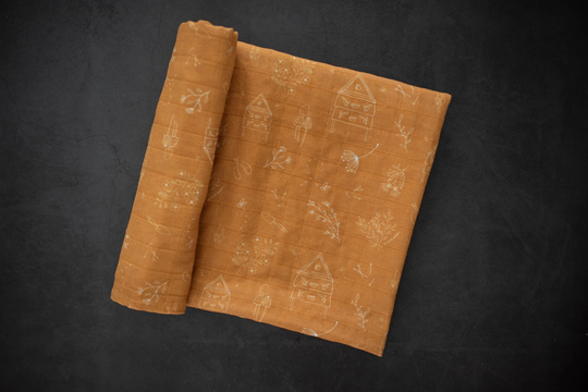 Beekeeper - Organic Swaddle, Natural Nursery Decor, Neutral Mustard Blanket, Baby Farmhouse