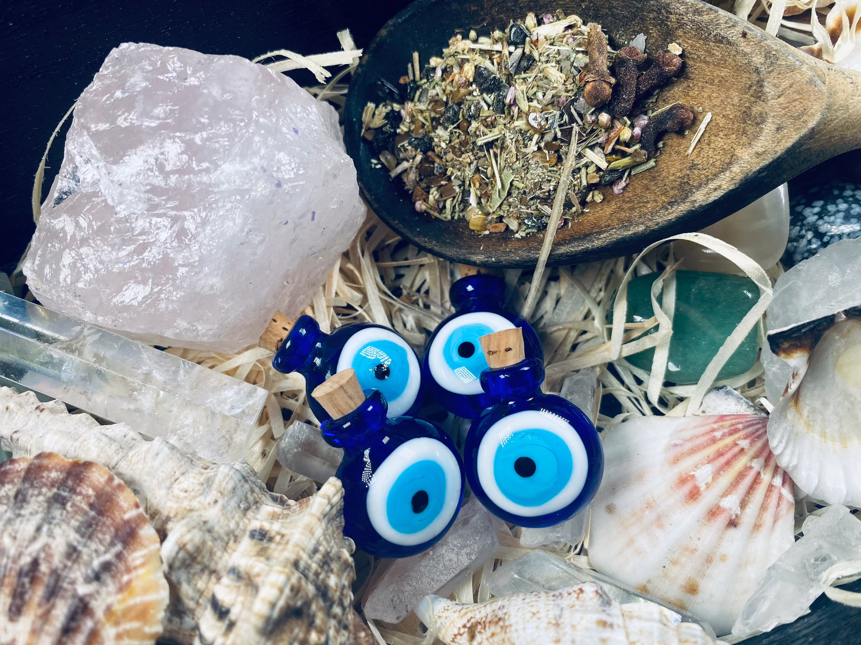 Small Evil Eye Protection Spell Bottle/Amulet | Wiccan Pagan Witchcraft Herbs Essential Oils Crystal