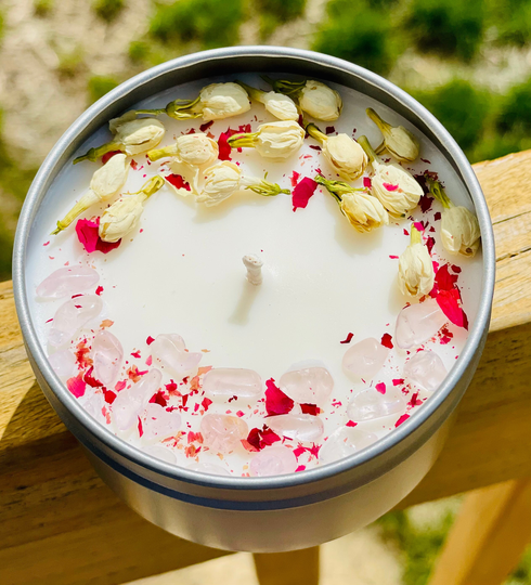 Sea Salt & Orchid Natural Soy Candle | Rose Quartz Jasmine Hand Poured Toxin Free Phthalate Spa Aromatherapy