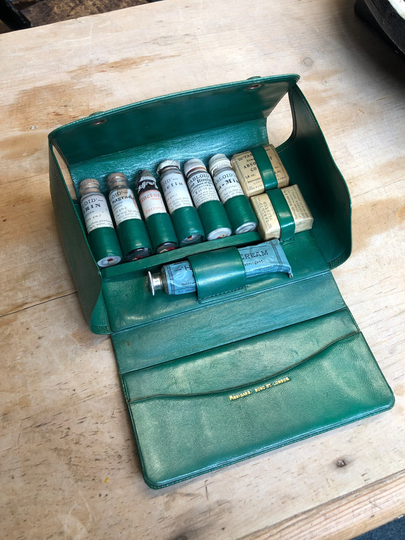 Antique Finnigans Bond Street London Burroughs Wellcome Tabloid - Medical First Aid Kit Ww1 Chemist Apothecary Leather Complete Rare | 67