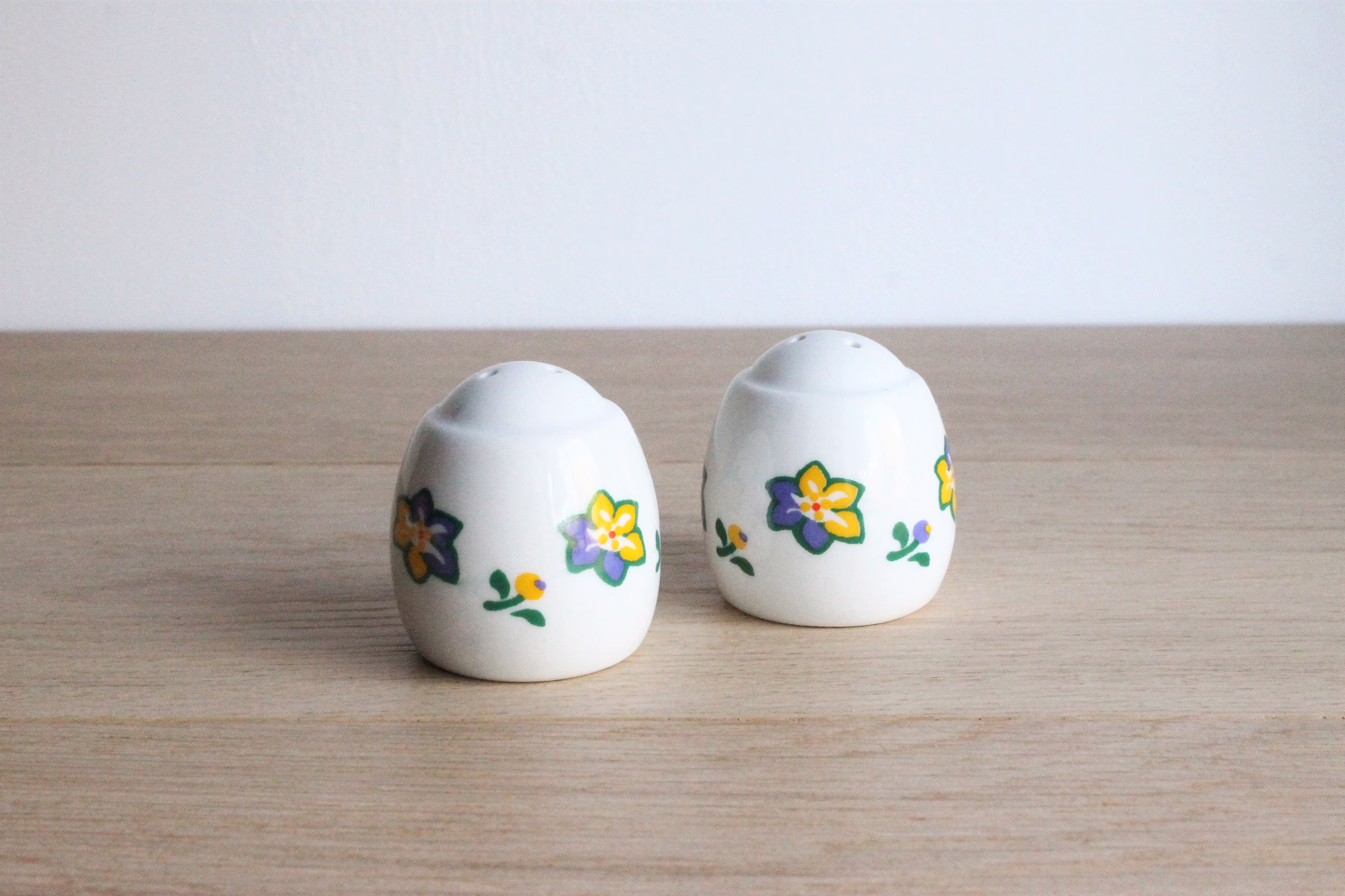 French Vintage Francoise Saget Ceramic Salt & Pepper Shakers Set With A Floral Decor