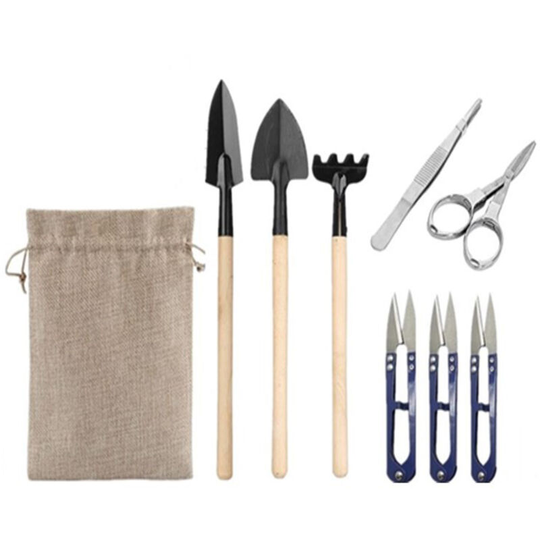 9PCS Mini Garden Planting Tool Set for Succulents Weeding Digging Planting Fairy Garden Cactus Bonsai Planting Gardening Hand Tools Scissor Tweezer
