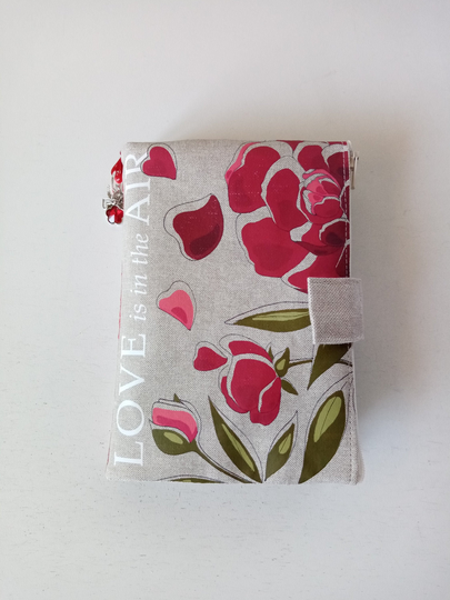Bag Organizer/Multipockets in Natural Linen Illustrated "Hummingbird & Ancient Roses