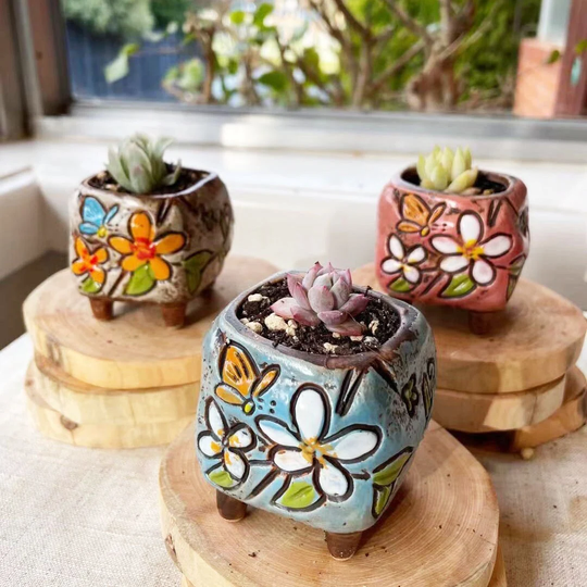 Vintage Hand Painted Ceramic Planter, House Warming Gift, Succulent Pots, Flower Plant Pot, Christmas Gift
