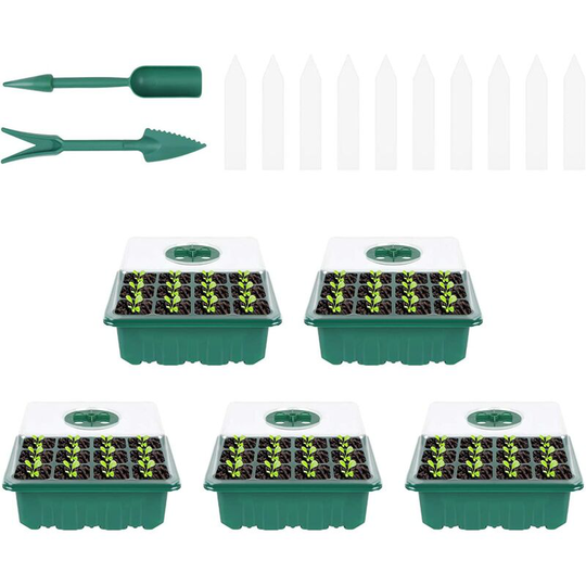 5 pcs Seed Starter Trays, 12 Cells Seed Starter Tray Grow Trays, Plastic Propagator Growing Trays with Lids, Indoor Grow Plant Pots, Nursery Pot for