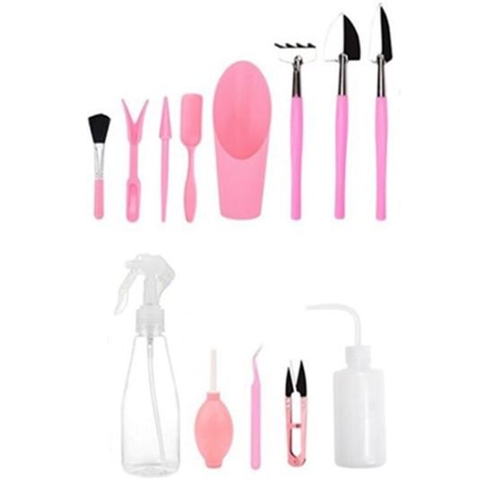 13PCS Mini Garden Hand Tools Bonsai Succulent Miniature Planting Tool Set Mini Garden Planting Care Tools Leaf Trimmer Rake Shovels Watering Bottle
