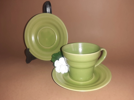 Skagen Stengods Ceramic Mug & 2 Saucers; Vintage & Stoneware Coffee/Tea Microwave Green Cup 240Ml