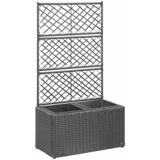 Trellis Raised Bed with 2 Pots 58x30x107 cm Poly Rattan Black - Black