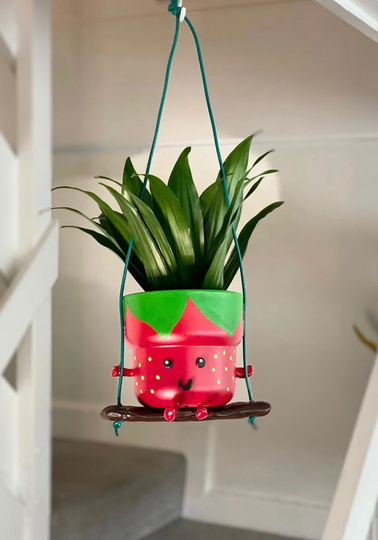 Berry The Strawberry Hanging Planter Cute Character Plant Pot For Indoors & Outdoors 9cm Or 12cm Pots