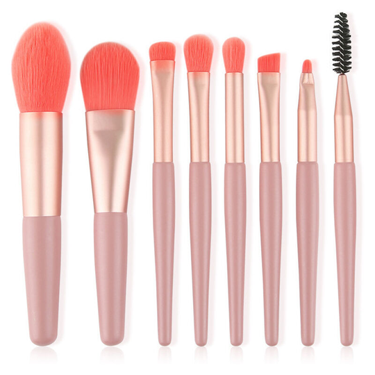 Muff - Morandi 8 Makeup Set Brushes Loose Powder Highlight Blush Eyebrow Brush Lip Brush pink