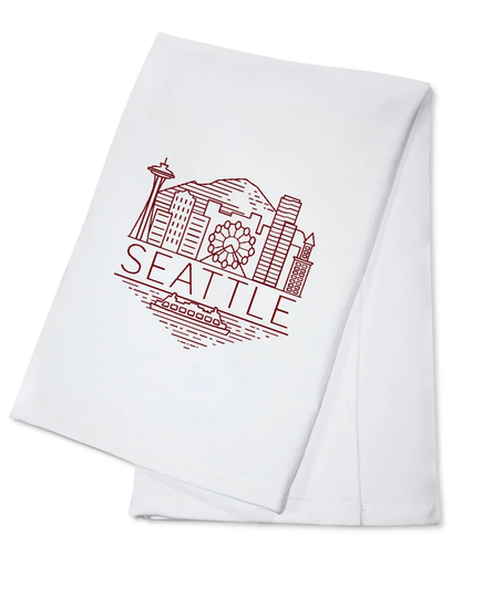 Tea Towel, Apron Seattle, Washington, Skyline, Simple Lines, Red, Lantern Press Artwork, Kitchen Cooking, Unisex, Adjustable, Organic Cotton