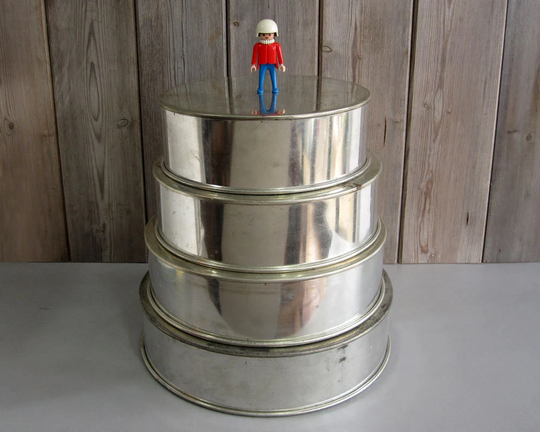 Vintage Wedding Cake Tin Set - 4 Large Round Tins